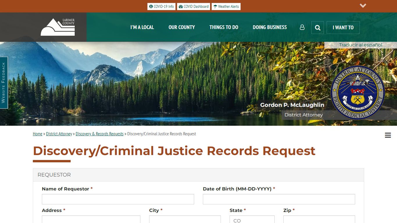 Discovery/Criminal Justice Records Request | Larimer County